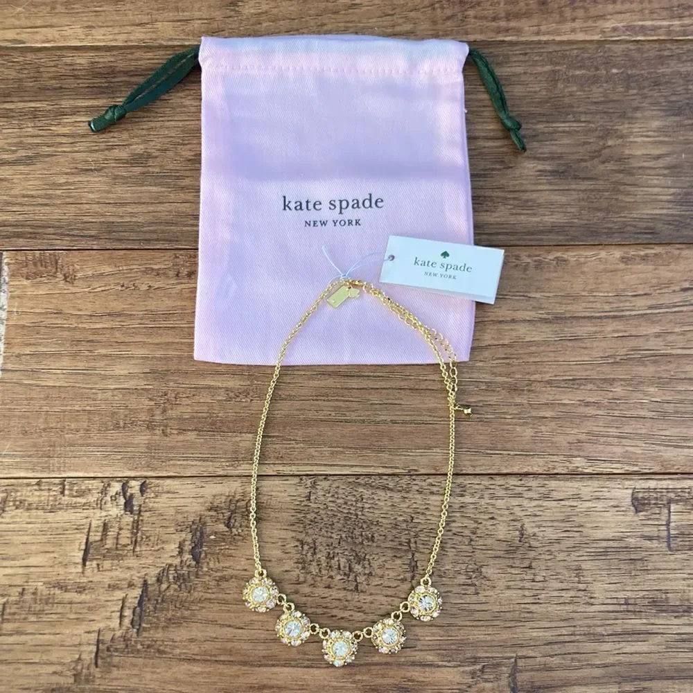 Kate spade putting on the ritz row necklace gold crystal sparkle new NWT